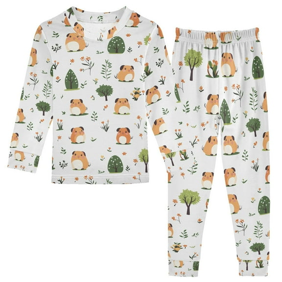 joogoo Cute Capybara 2 Piece Long Sleeve Tee and Pants Cotton Pajama Set 5Y