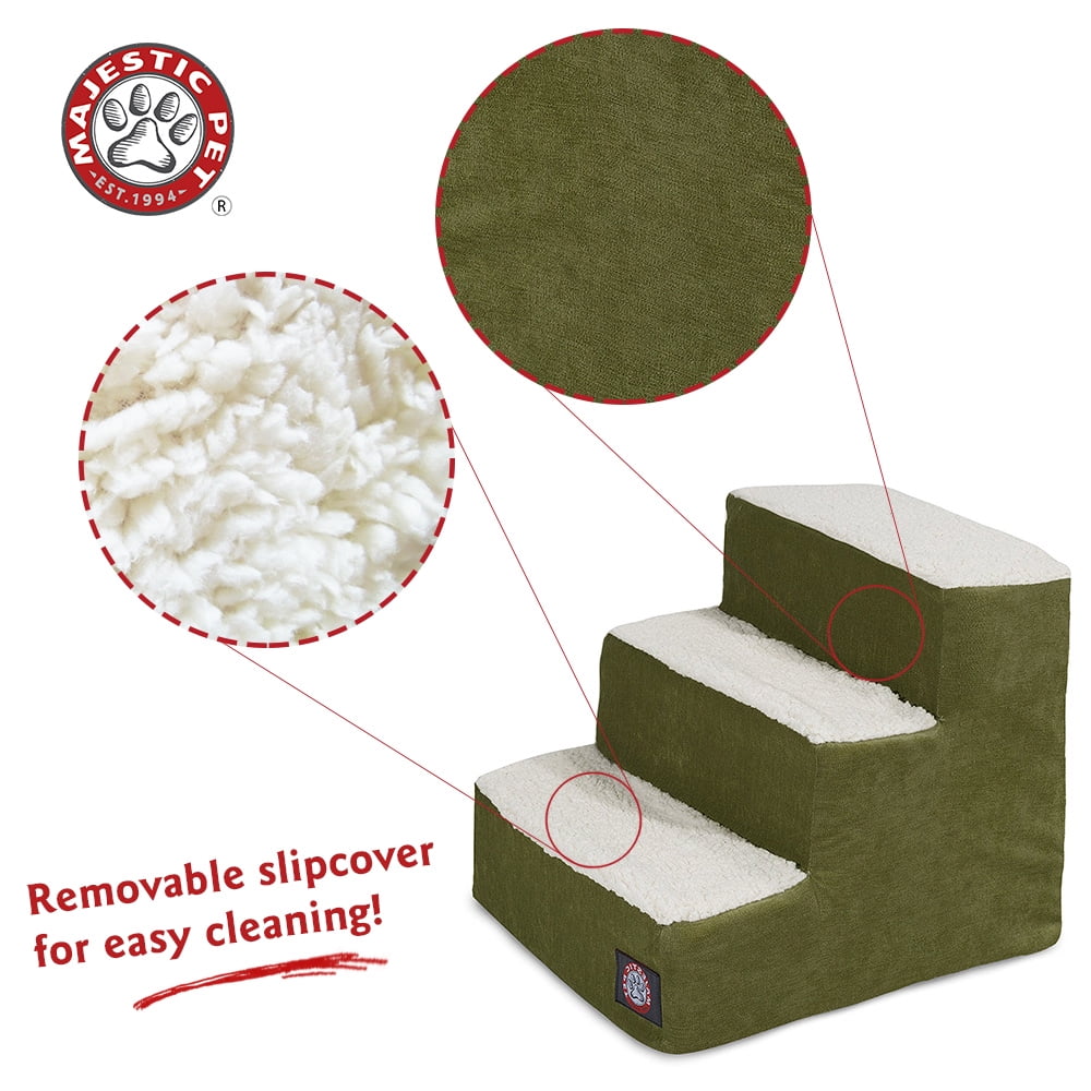 Majestic Pet Villa Pet Stairs 3 Steps Fern Machine Washable Removable Cover 18" x 16" x 15"