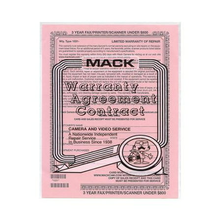 Mack Extended 3 Year Warranty Certificate For Printer, Fax, & Scanner *1031*