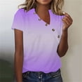 thumbnail image 2 of Women's V Neck Tops Trendy Gradient Print Summer Short Sleeve Button Casual Loose Fit Tunic Shirts Blouses (M, Gray), 2 of 5