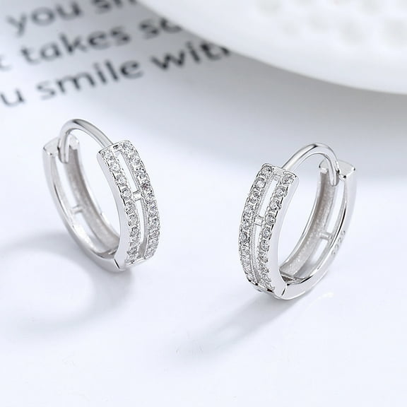 S925 Sterling Silver Double-layer Diamond Earrings for Women's Niche Design High-end Refined Circle Earbuds Simple Temperament Ear Dresses