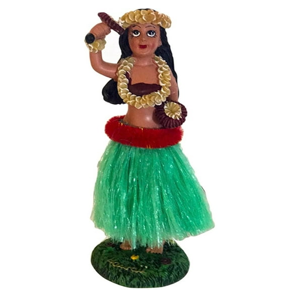 Hawaiian Hula Girl Dashboard Doll – 6.5" Green Skirt Uli Uli Decor