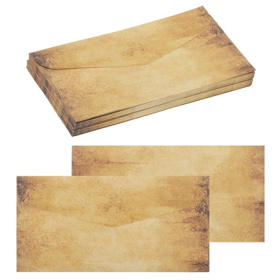 48 Packs Envelopes Vintage Aged Paper Light Brown Spots-9 x 4 Inch for Letter Writing, Invitations