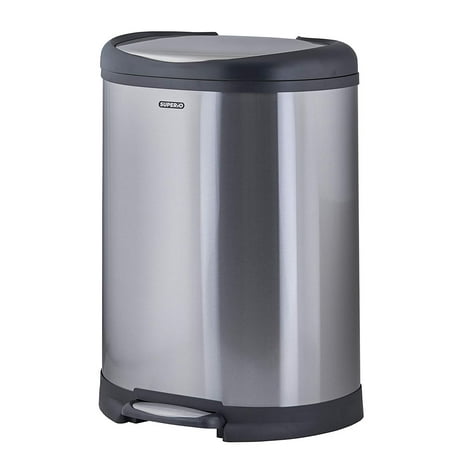 Superio Stainless Steel Garbage Pail - 50 Liter / 13 Gallon D Shaped Trash Can with Lid (50 Liter)