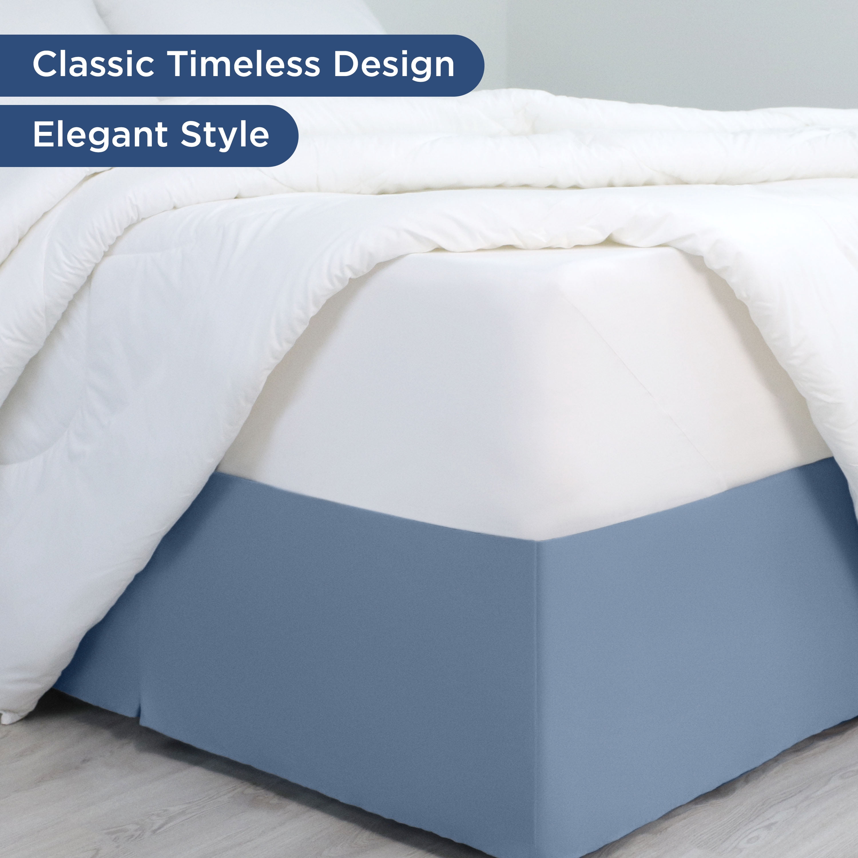 Martex King Bed Skirt | Inverted Pleat Microfiber | 15" Drop Easy Care | Blue