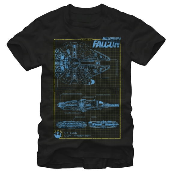 Men's Star Wars The Force Awakens Millennium Falconprint  Graphic Tee Black Medium