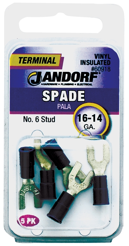 Jandorf 16-14 Ga. Insulated Wire Terminal Spade Blue 5 pk
