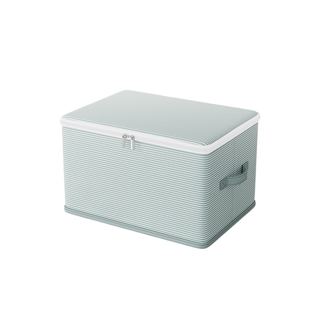 Caja de Almacenamiento de Tela, Organizador de Ropa con Cremallera Doble y Tapa, Cubo Plegable a Rayas, 45 x 35 x 25 cm para Armario, Dormitorio, Organización de Residencia Estudiantil