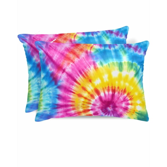 Hokiten King Size Pillow Cases Set of 2, Pillow Covers for Bed, Colorful Boho Satin Pillowcases with Zipper for Hair/Skin, Pink Yellow Blue Green Tie Dye Abstract Art 20x36 Inches