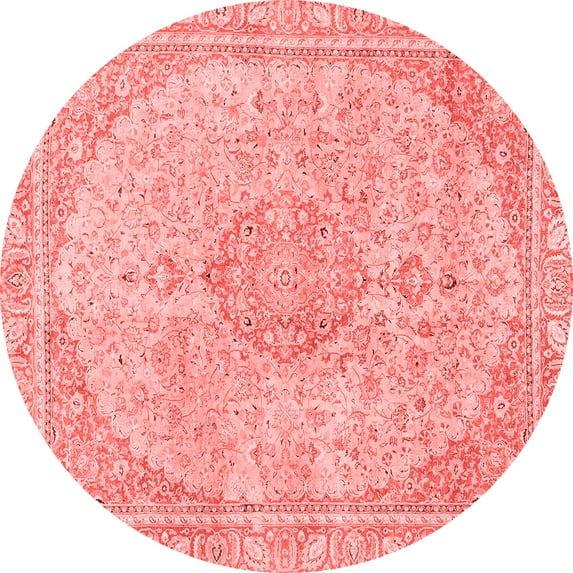 Ahgly Company Machine Washable Indoor Round Abstract Red Modern Area Rugs, 8' Round