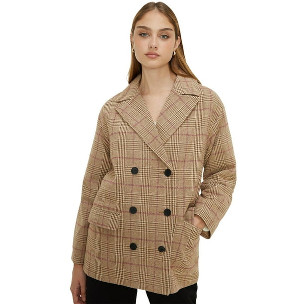 Dorothy Perkins Womens Checked Double Breasted Coat