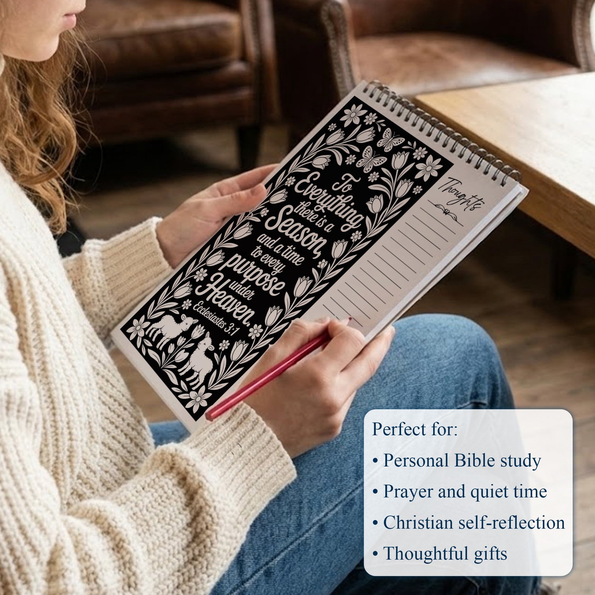 Ecclesiastes Monochrome Coloring Book for Adults, 30 Minimalist Scripture Art Pages with Reflection & Prayer Space, Spiral Bound, A4 or A5 Softcover or Wood Cover