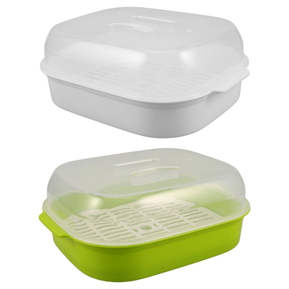 LOLIPPYY 2-Pack Microwave Steamer Bowls with Lids for Dumplings, Fish, Vegetables - Plastic Cooking Containers