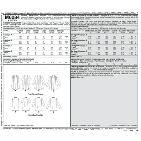 McCall's Pattern Misses' Cardigans, (L, XL, XXL)