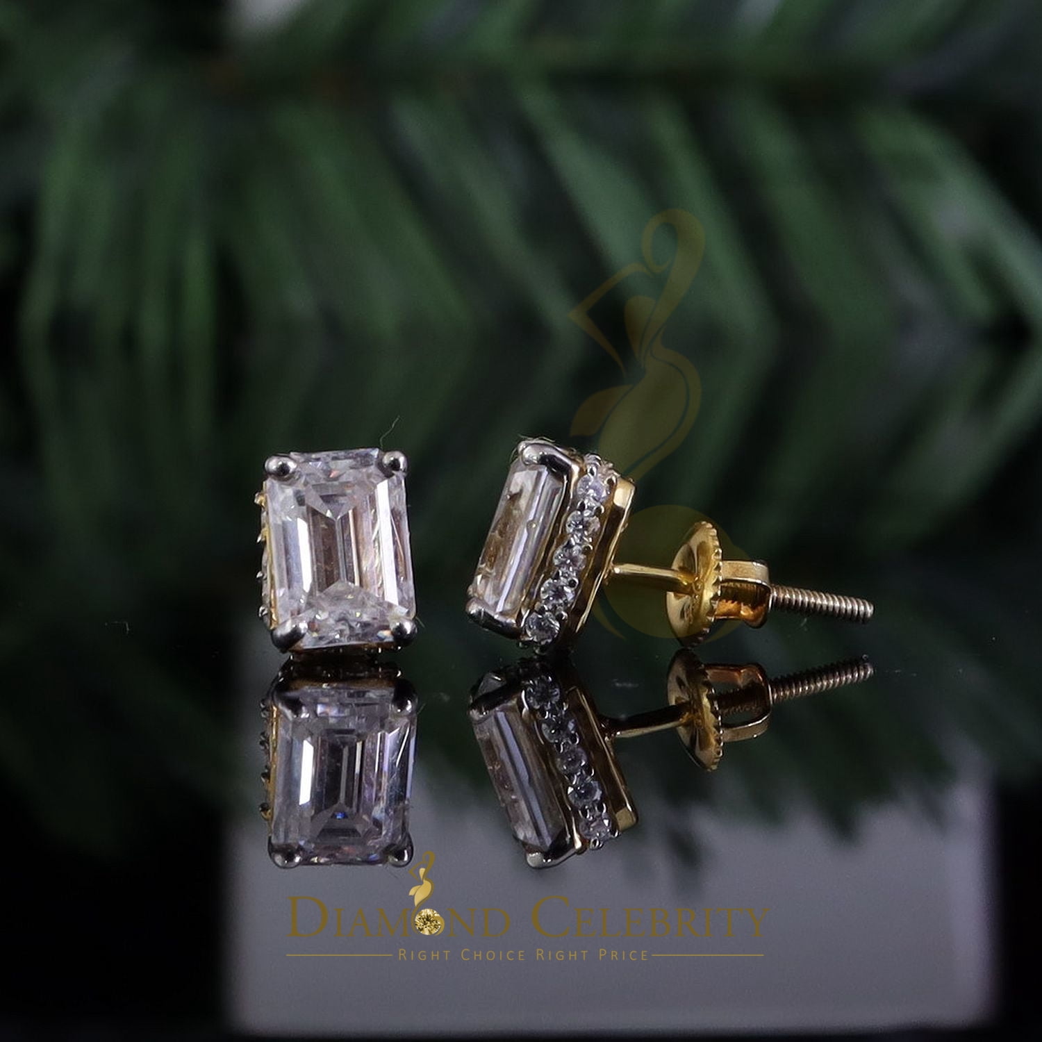 Diamond Celebrity's Men's/Women's925 Silver Yellow 2.50ct VVS D Moissanite Emerald cut Stud Earrings