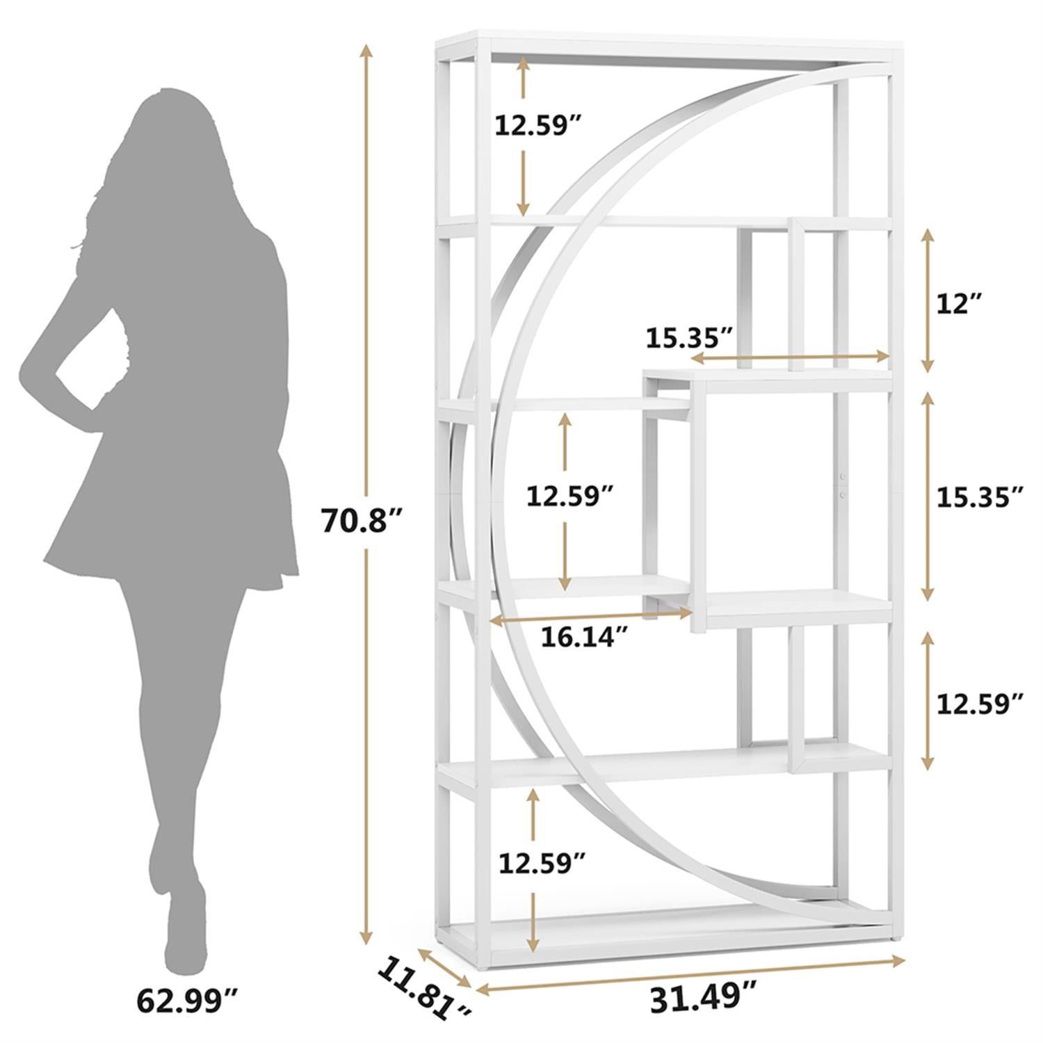 Demi Bonn 70" Industrial Bookshelf Bookcase with 8 Open Storage Shelf for Bedroom, Living Room, White