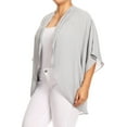 thumbnail image 3 of Women's Plus Size Loose Fit 3/4 Sleeves Kimono Style Open Front Solid Cardigan, 3 of 5