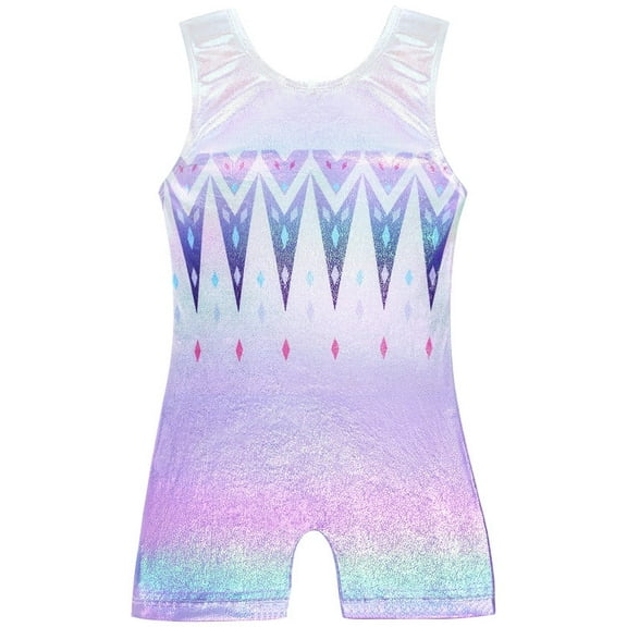 Leotards for Girls Gymnastics Kids Children Biketard with Shorts Sparkly Rainbow Star Dance Unitards Purple