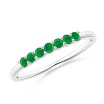 Angara Rings - Natural Emerald Half Eternity Wedding Ring in 14K White Gold for Women (Size-2mm) | May Birthstone Jewelry, Birthday, Anniversary, Jewelry Gift for Women