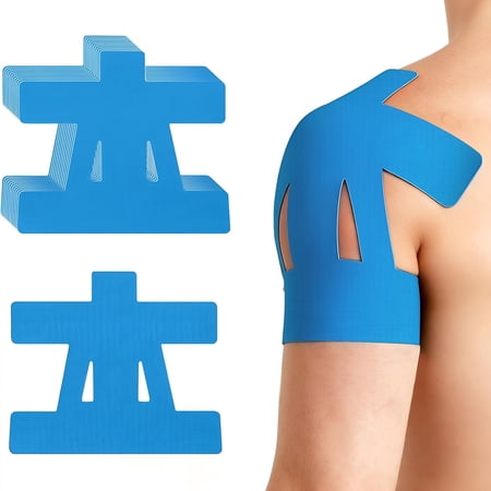 OITY Precut Kinesiology Tape for Shoulder 10 Pcs Athletic Knee Tape for Shoulder Pain Relief Waterproof Elastic Supports Hypoallergenic Latex-Free Tape for Sports - Blue
