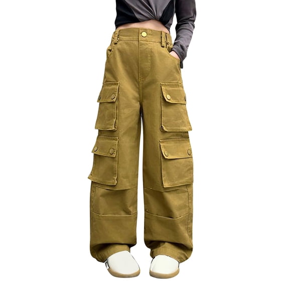 Otqutp Girl's Elastic High Waist Cargo Pants Y2k Wide Leg Sweatpants Loose Baggy Pants Teen Girl School Trendy Plus Size Clothes