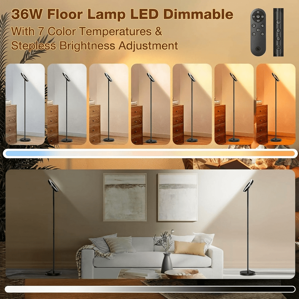 Serbasic Floor Lamp, 36W 2000LM Bright LED Floor Lamps for Living Room, 75.5" Tall Standing Lamp with Rotatable Dual C-Ring Lights, Modern Reading Lamp with Remote & Touch Control for Bedroom Office