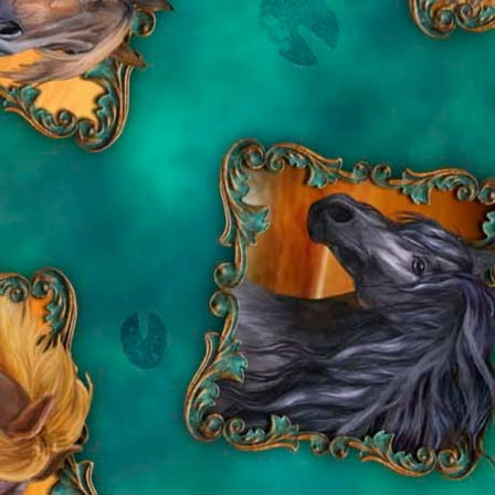 Wild Horses Patches Green Cotton Fabric