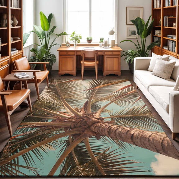 Area Rugs 4'x6'. Summer Palm Tree Carpet Runner Indoor Outdoor Rugs Home Decor Aesthetic, Tropical Plants Botanical Trees Non Slip Mats Washable Accent Rug for Living Room Bedroom