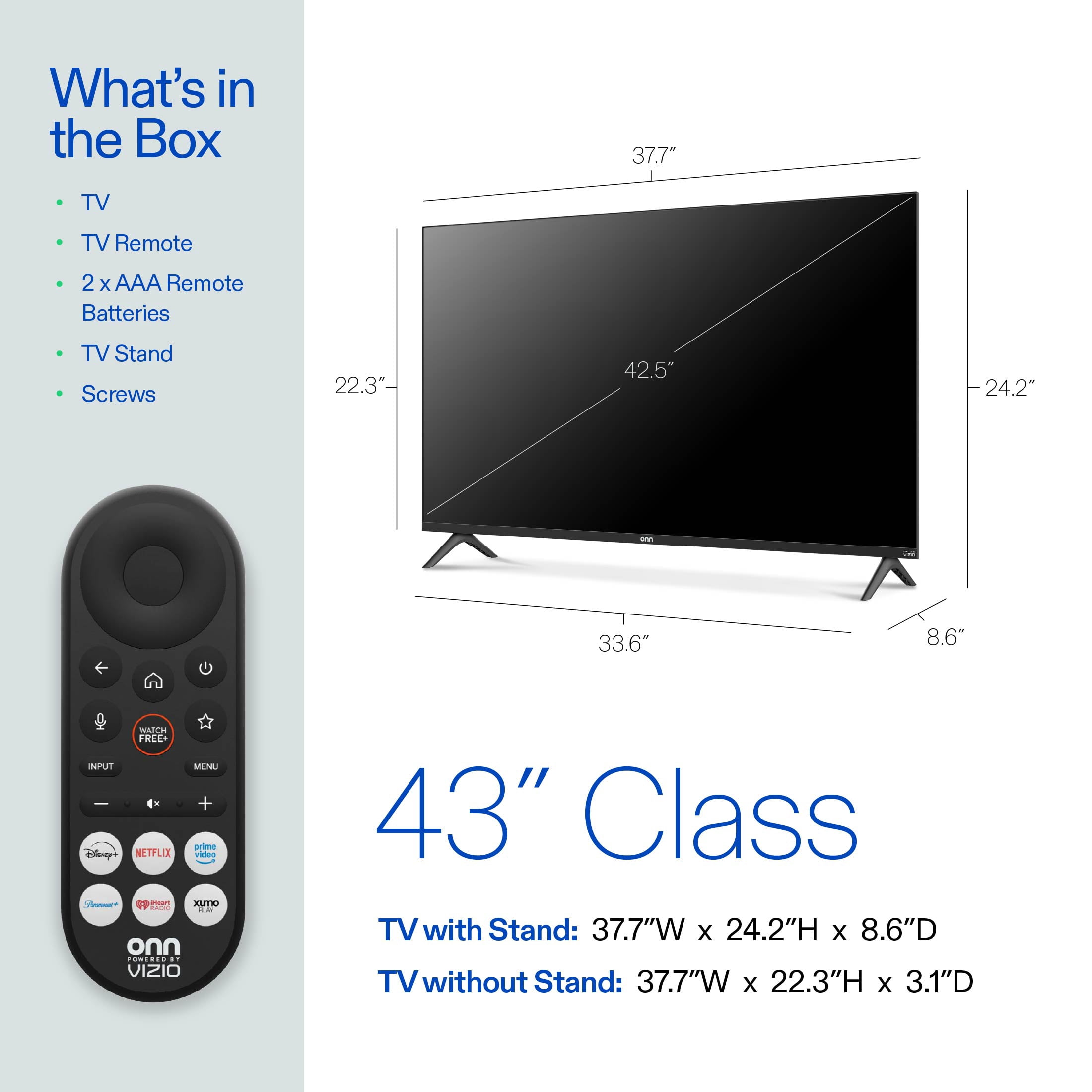onn 43" Class 4K UHD Powered by VIZIO Smart Television, 43S4V1