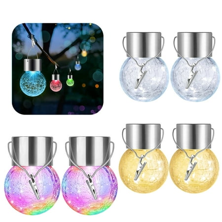 

Staryop 2 Pack Hanging Outdoor Solar Lights - Decorative Cracked Glass LED Ball Lights Waterproof Tree Solar Powered Globe Lights with Handle for Garden Yard Patio Fence