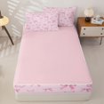 thumbnail image 4 of Homewish Ribbon Bowknot Zipper Full Size Comforter Sets with Fitted Sheet and 2 Pillowcases For Kids Girls,Pink Butterfly Zipper Bedding Set,Pink Reversible,4 Pieces, 4 of 7