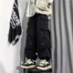 thumbnail image 3 of Pantalones cargo para hombre, pantalones negros apilados de invierno para hombre, forro polar, talla grande, estilo Harajuku, nuevos, holgados, de corte regular, estéticos, largos, Y2k, 3 of 5
