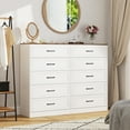 thumbnail image 6 of Vabches Farmhouse 5 Drawer Dresser with Metal Handle, Tall Wood Chest of Drawers for Living Room Bedroom,White Brown, 6 of 9