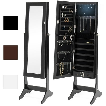 Best Choice Products 6-Tier Full Length Standing Mirrored Lockable Jewelry Storage Organizer Cabinet Armoire w/ 6 LED Interior Lights, 3 Angle Adjustments, Velvet Lining - Black