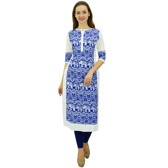 Phagun Kurta Droit de Designer Bleu pour Femme, Manches 3/4, Kurti Décontractée Imprimée-10