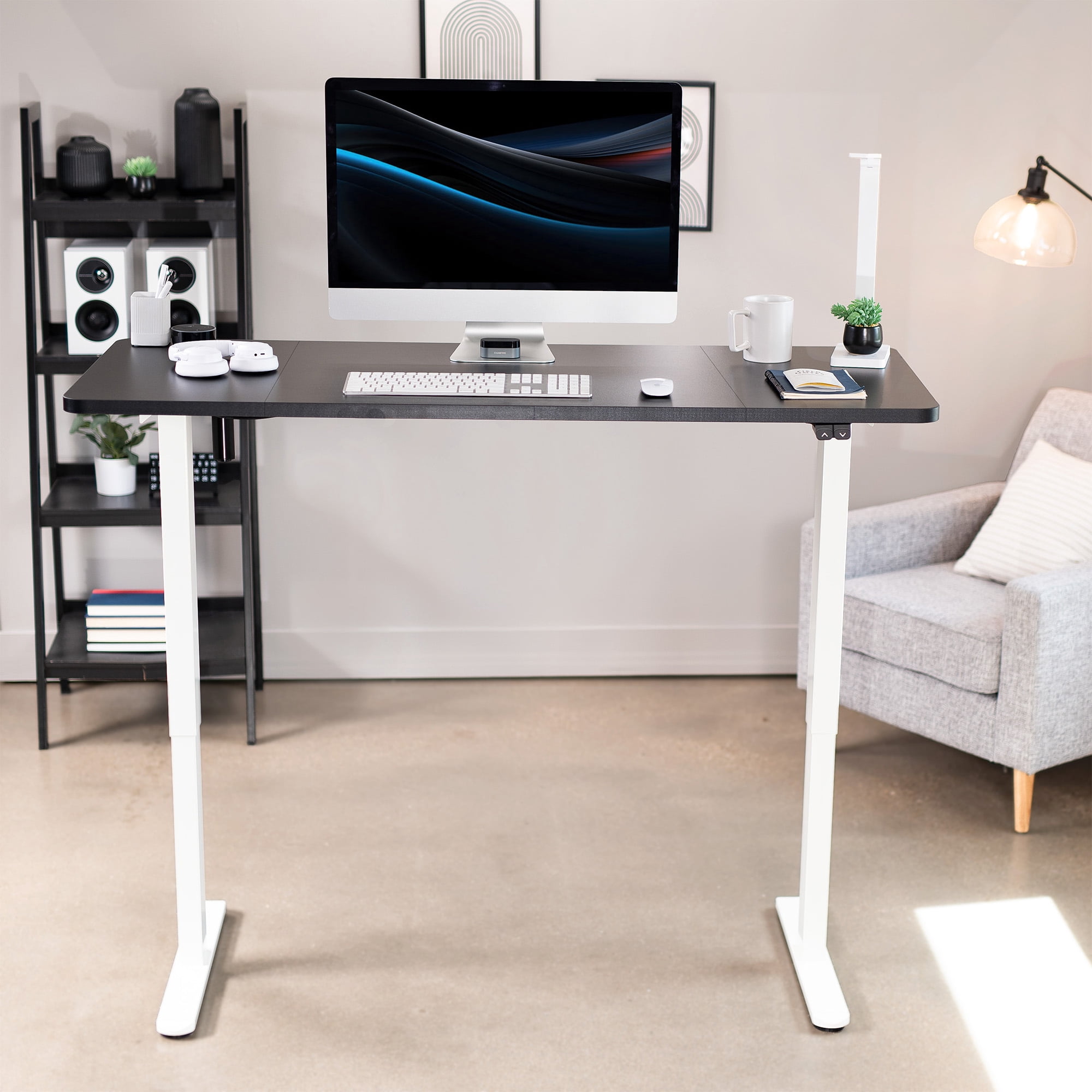 VIVO Electric 60” x 24” Stand Up Desk Workstation | Black Table Top, White Frame