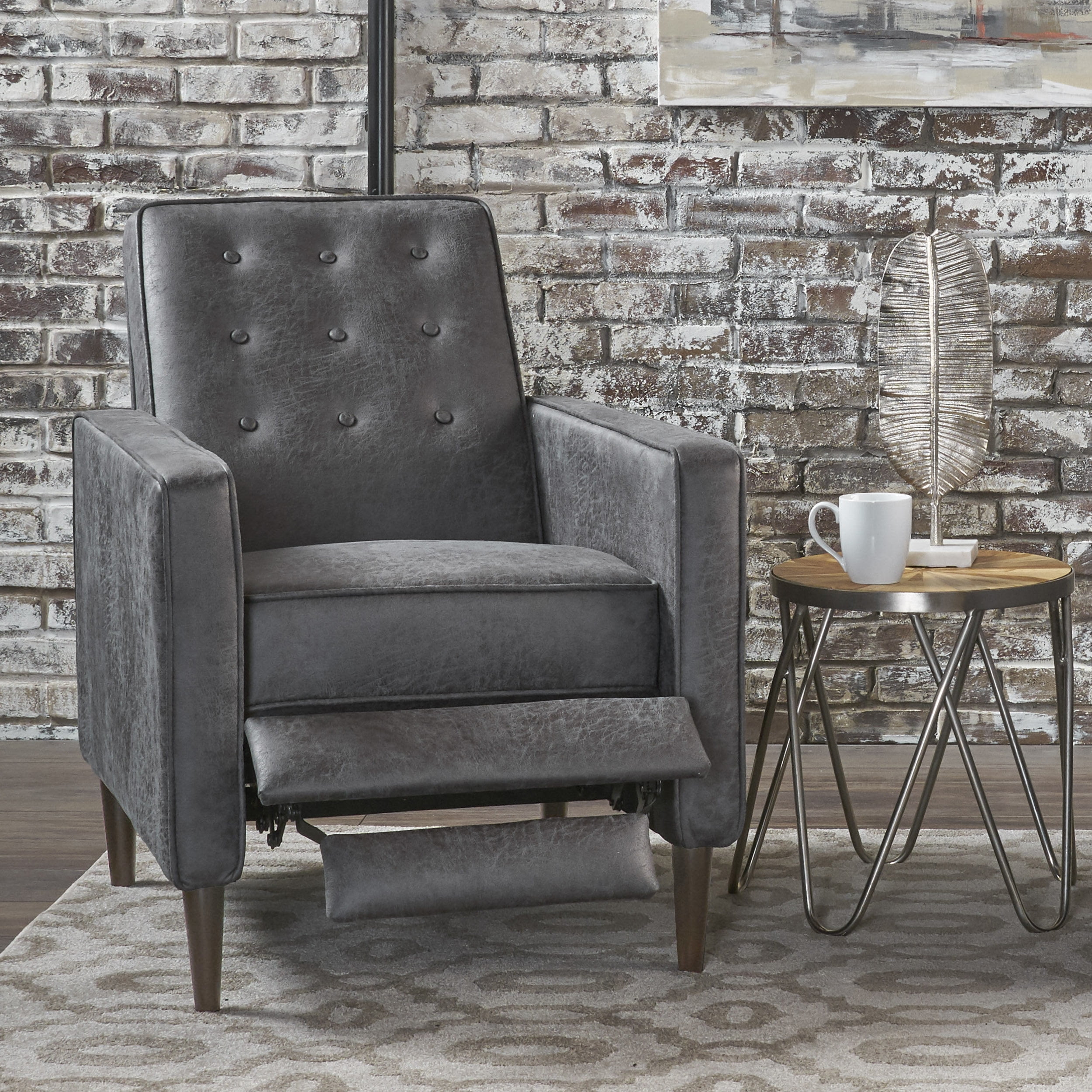 Euroco Modern Fabric Recliner Chair with Espresso Wood Legs, Adjustable Backrest & Plush Upholstery, Space-Saving Design