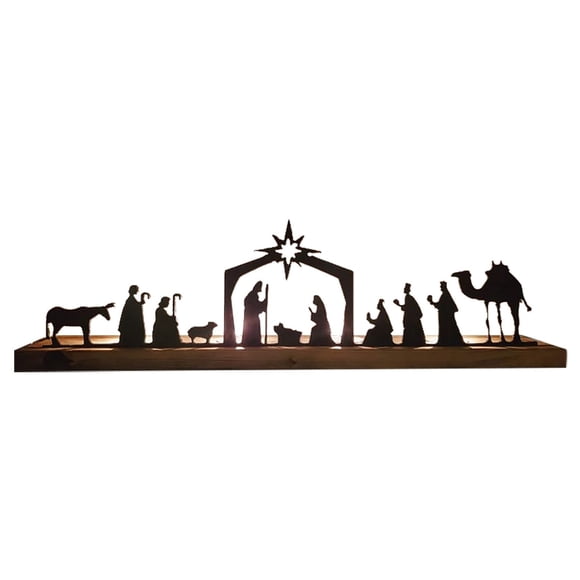 Nativity Scene Nativity Sets For Christmas Indoor Metal Nativity Set With Wood Base People Nativity Set Tree Nativity For Christmas Table Decoration