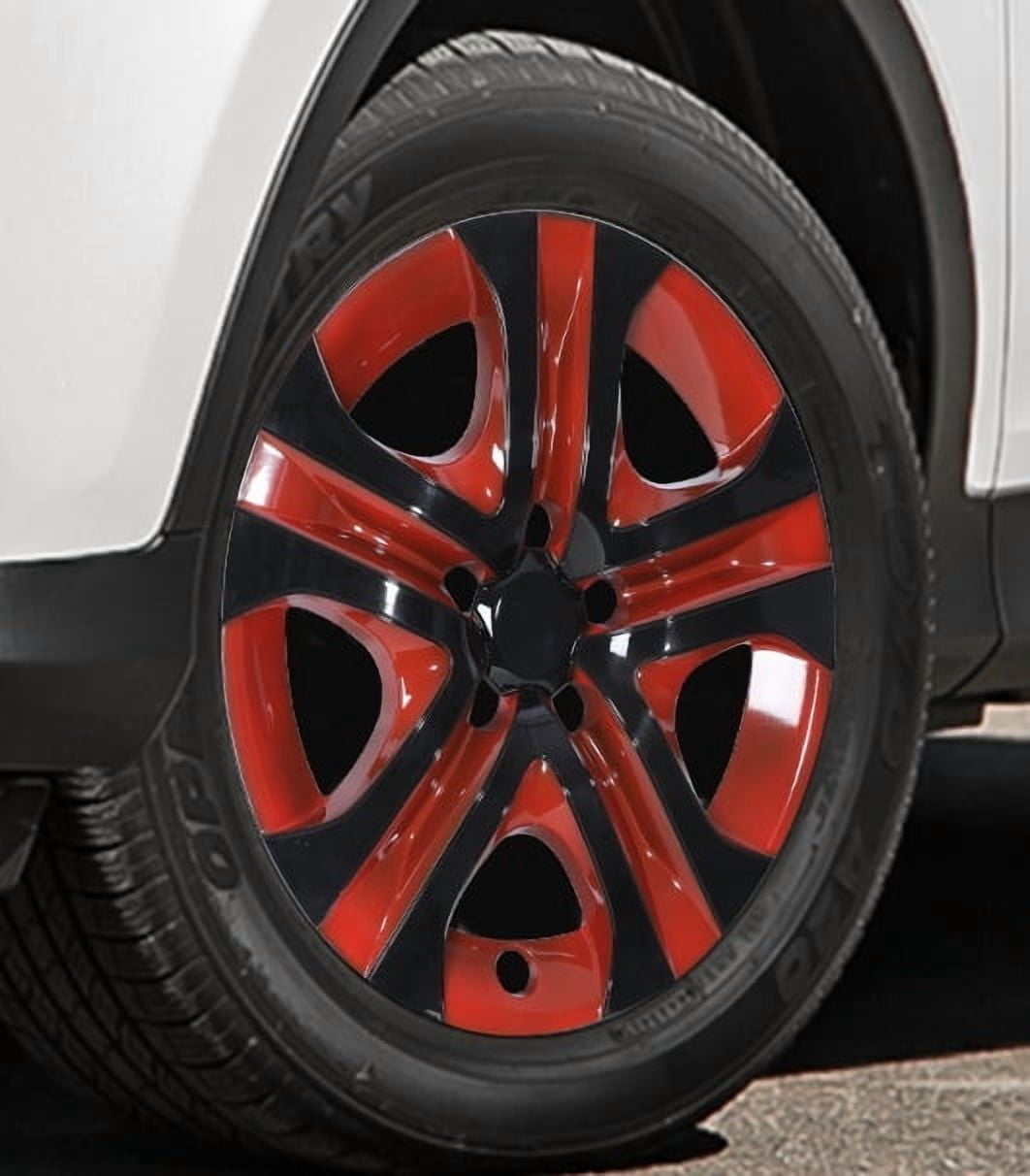 4pcs/Set 17" Hubcaps Wheel Rims Cover for 2013-2018 Toyota Rav4 Compatible With Steel Wheels Snap on Installation(Black Lacquer & Red Lacquer)