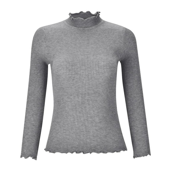 RMGVDSD Women's Turtleneck Long Sleeve Sweaters Autumn Winter Casual Basic Thermal Underwear Tops Solid Color Fashion Winter Clothes Sweater /Grey