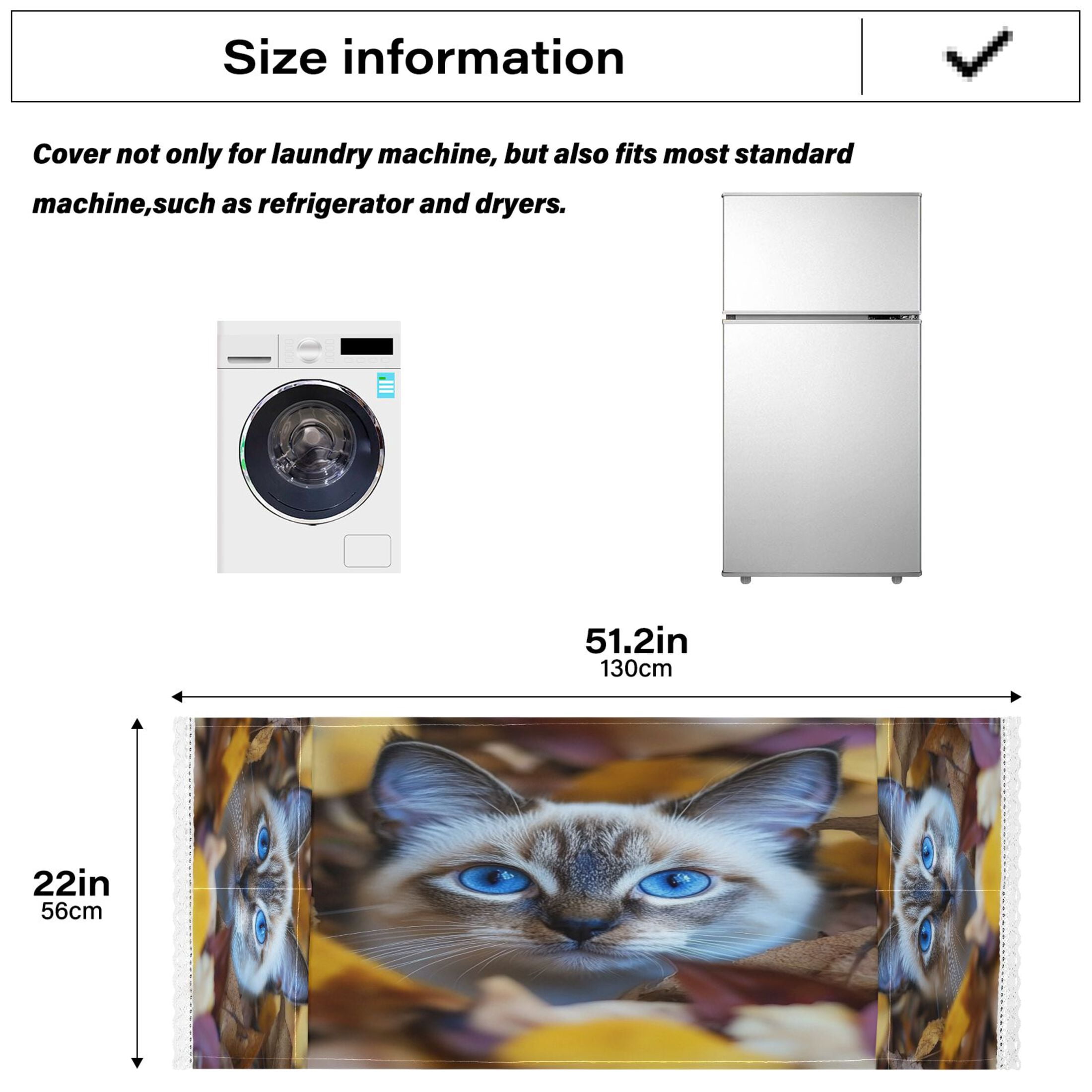 Blue Eyes CatWasher and Dryer Covers Dust-Proof and Oil Resistant Fridge Cover with 4 Storage Pockets Washing Machine Top Cover for Laundry Kitchen Home 51.2 x 22 In