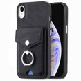 thumbnail image 5 of Compatible with iPhone XR Card Slot Back Case, 360 Degree Rotatable Ring Stand Plating Button PU Leather Support Magnetic Car Mount Phone Case Cover for iPhone XR, Black, 5 of 14