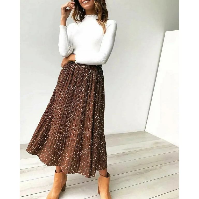 Fantaslook Women's Elastic High Waist Midi Pleated Polka Dot Fantaslook Women's Elastic High Waist Midi Pleated Polka Dot