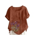 thumbnail image 2 of Xuyuer Womens Linen Tops 2026 Summer Short Sleeve Shirts Loose Crewneck Casual Boho Tops Vintage Embroidered Blouses Loose Short Sleeves, Fashion Blouses for Women, 2 of 5