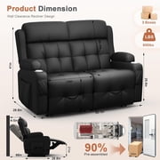 Loveseat Recliner Sofa, Manual Recliners with USB, Cup Holders & Storage Pockets, Pebbled Fabric Reclining Couch for Camper, Home Theater, Black
