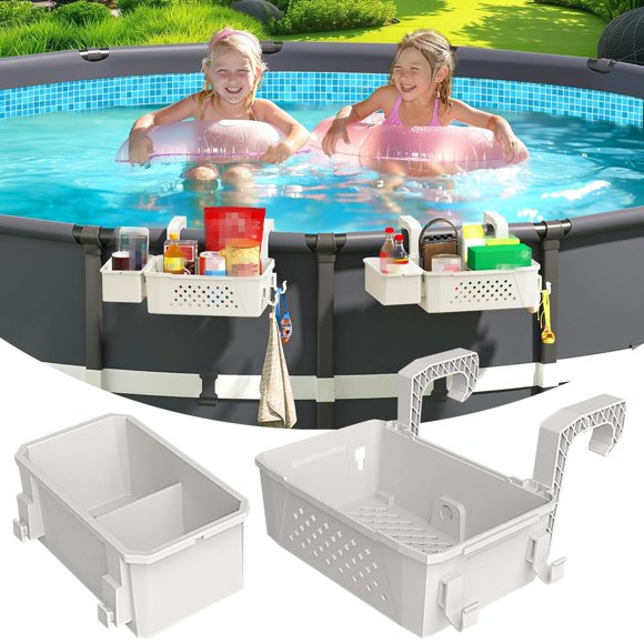Huayishang Storage Containers Storage Baskets With Cup Holders Suitable For Top 3 Inches Or Smaller Above Ground Pool Accessories Suitable For Most Above Ground Pools Gray
