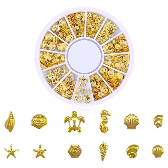 WIFKLSIIPG Clous d'Art d'Ongles Océan Charmes Dorés Été Mer Métal Alliage Rivets Coquillage Étoile de Mer