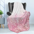 thumbnail image 4 of Pale Pink Soft Flannel Fleece Throw Blanket, Japanese Cherry Blossom Sakura Tree with Romantic Influence Nature Theme, Cozy Plush for Indoor and Outdoor Use, 50" x 60", Baby Pink, by Ambesonne, 4 of 5