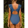 thumbnail image 6 of Sociala Women's Solid Frill Armhole Beachwear Bathing Suit V Neck Flounce One Piece Swimwear, 6 of 6