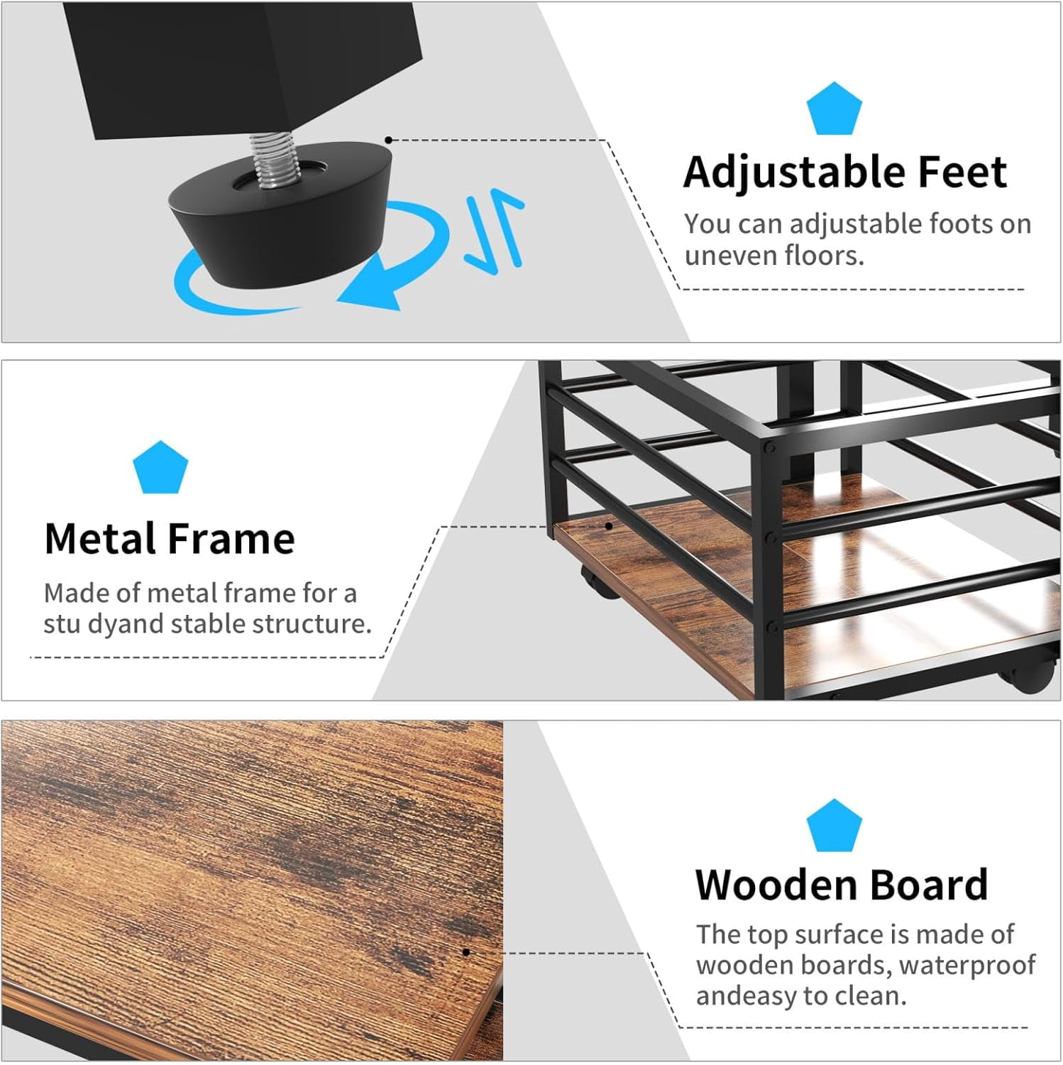 Mini Fridge Stand with Pull-Out Basket, 19.7" x 19.7" Large Tabletop Heavy Duty Stand with Adjustable Feet & Wheels, for Kitchen, Dorm, Office, Rustic Brown and Black